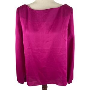 28TH & PARK STRAPPY SATIN‎ LONG SLEEVE BLOUSE IN FUCHSIA NWT WOMEN'S SIZE LARGE